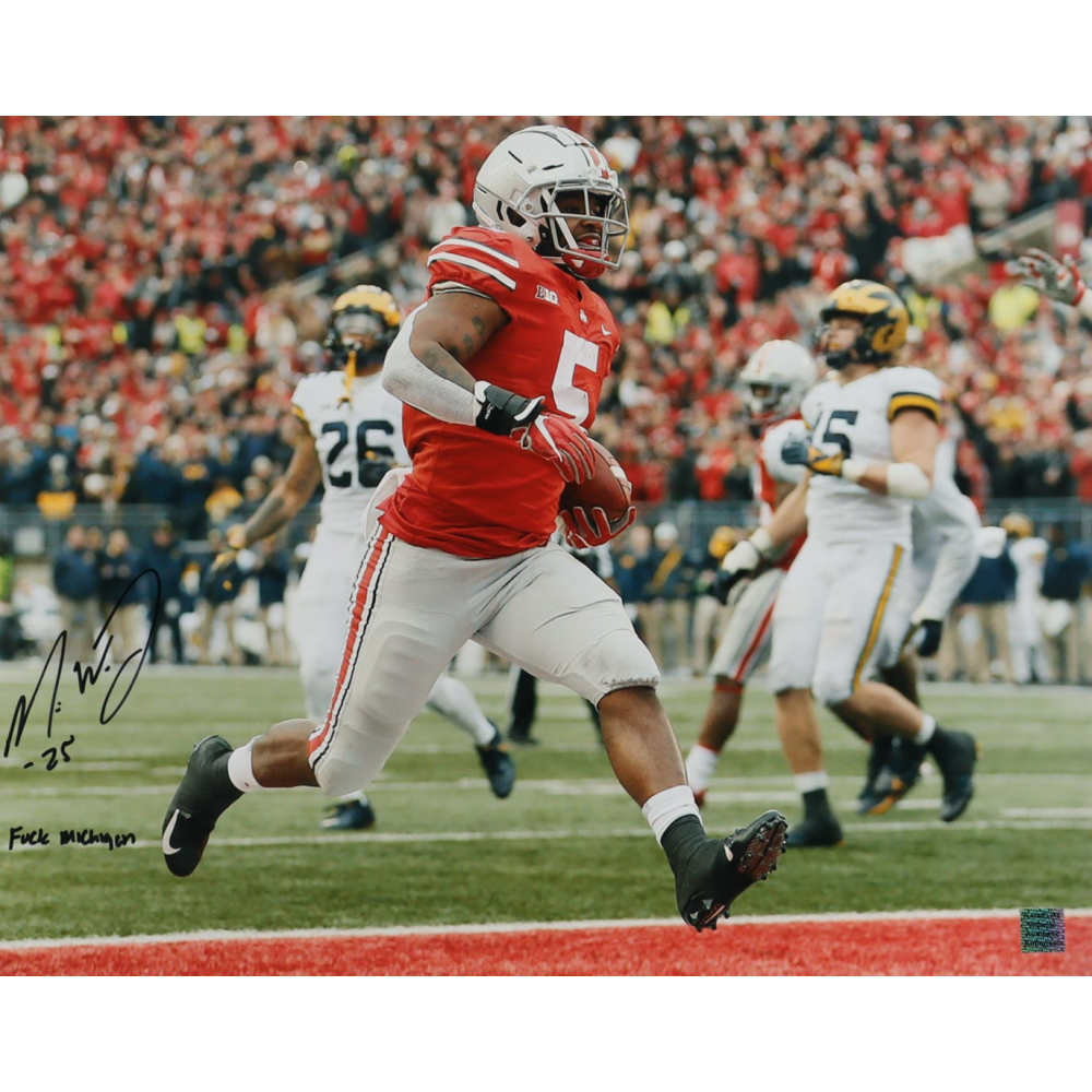 Mike Weber Signed Ohio State Buckeyes 16x20 Photo Inscribed "F*** Michigan" (Playball Ink) at PristineAuction.com