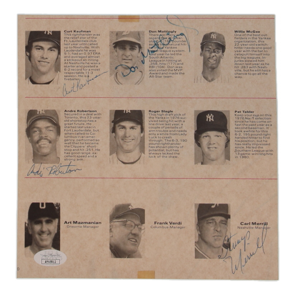 Yankees Legends Magazine Cut Signed By (4) With Don Mattingly, Curt Kaufman, Andre Robertson, & Stump Merrill (JSA) at PristineAuction.com