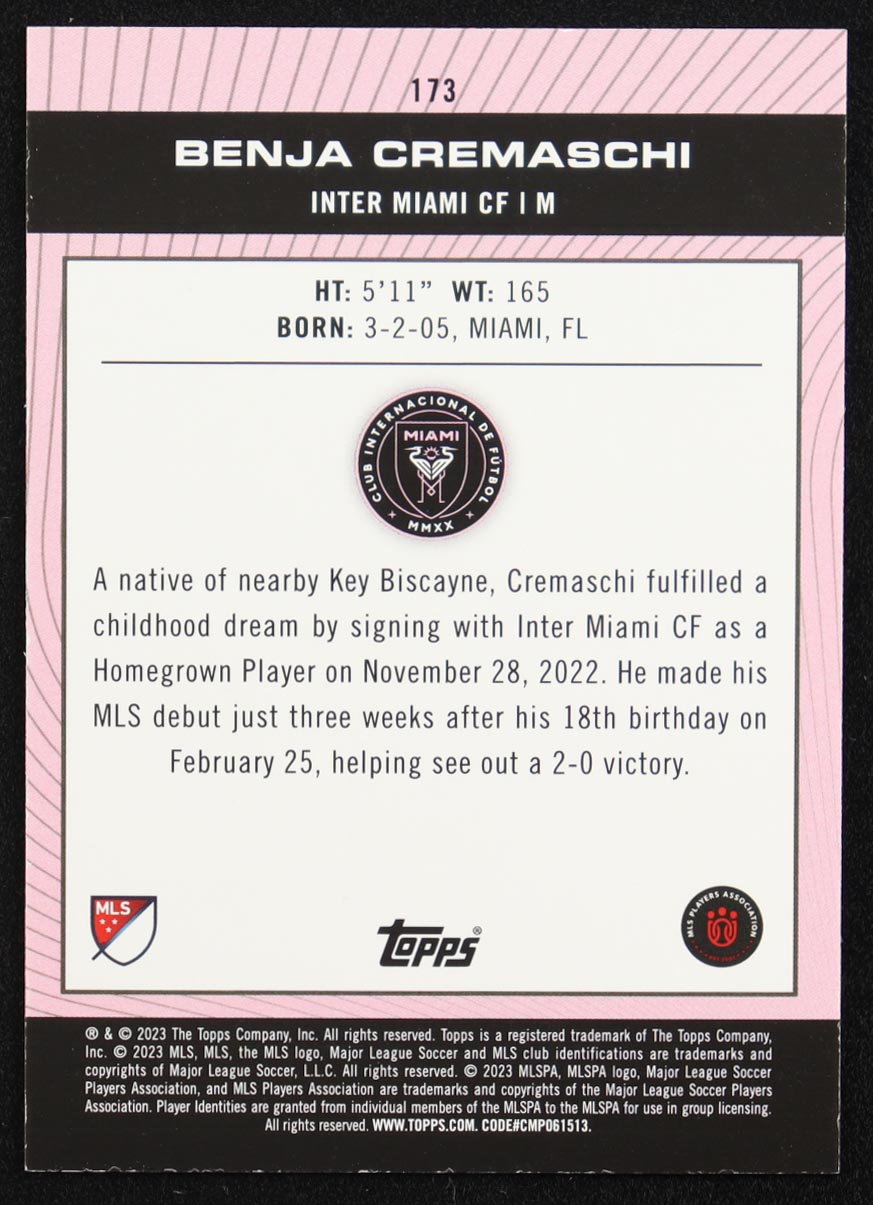 Benja Cremaschi 2023 Topps MLS Green Foil #173 #61/75 RC at PristineAuction.com Benja Cremaschi 2023 Topps MLS Green Foil #173 #61/75 RC at PristineAuction.com