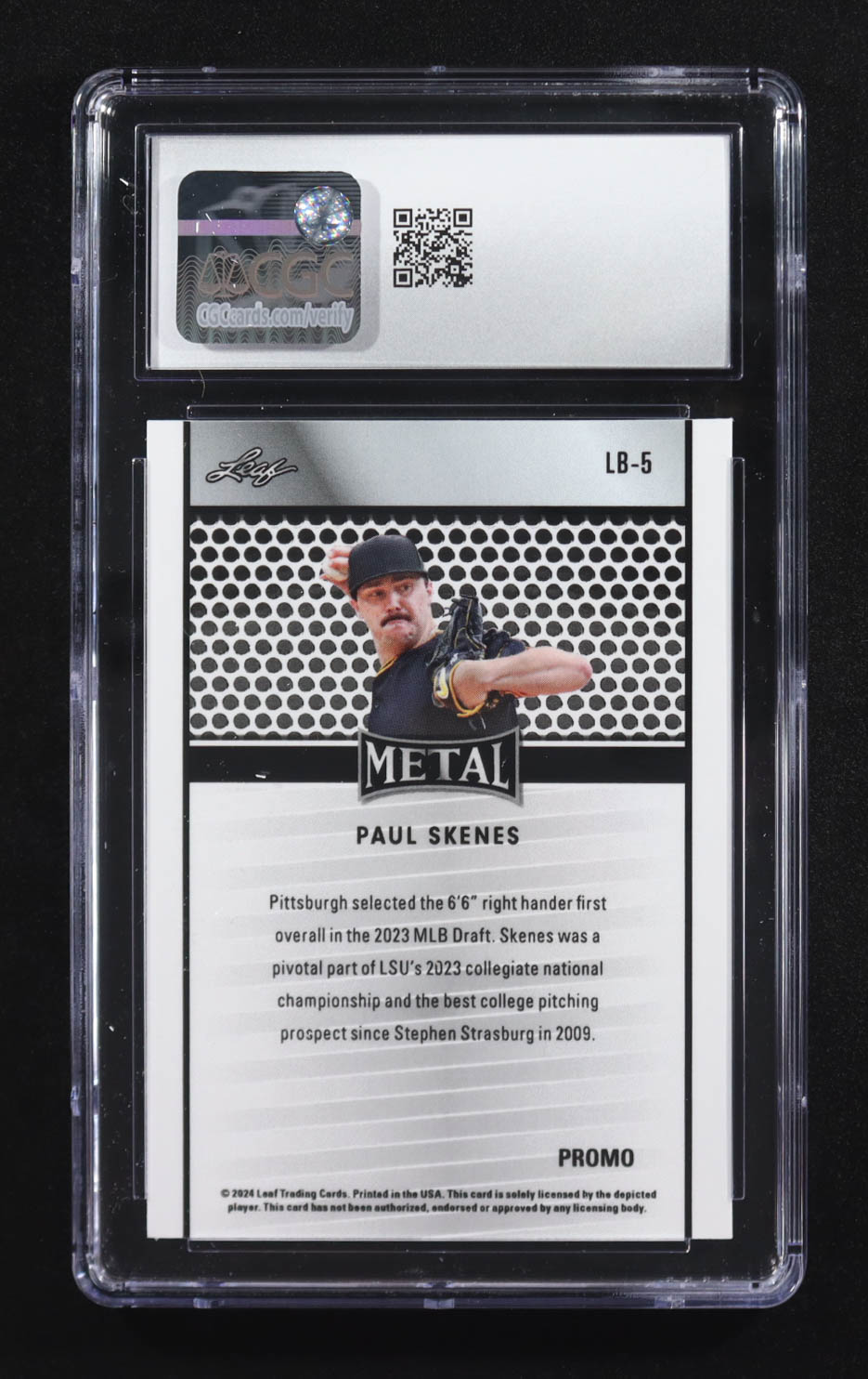 Paul Skenes 2024 Leaf Collective Promos Metal Light Blue Shimmer #LB-5 RC (CGC 10) at PristineAuction.com Paul Skenes 2024 Leaf Collective Promos Metal Light Blue Shimmer #LB-5 RC (CGC 10) at PristineAuction.com