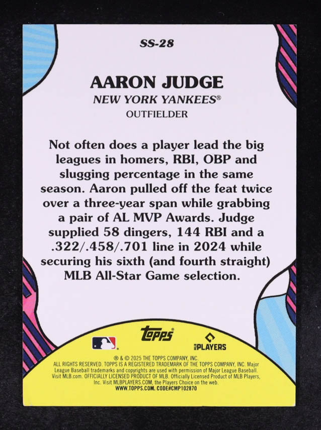 Aaron Judge 2025 Topps Summer Superstars Gold Foil #SS28 #22/50 at PristineAuction.com Aaron Judge 2025 Topps Summer Superstars Gold Foil #SS28 #22/50 at PristineAuction.com