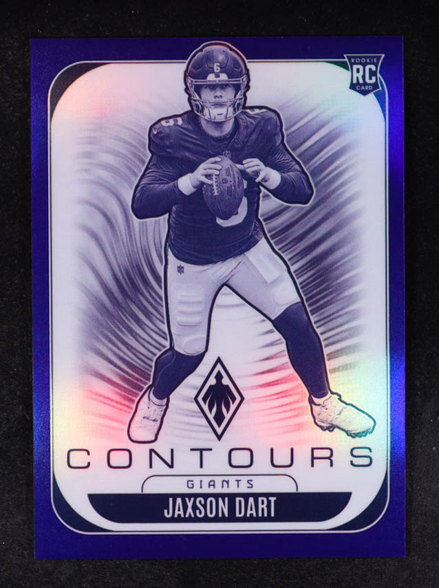 Jaxson Dart 2025 Panini Phoenix Contours Blue #24 #051/199 RC at PristineAuction.com Jaxson Dart 2025 Panini Phoenix Contours Blue #24 #051/199 RC at PristineAuction.com