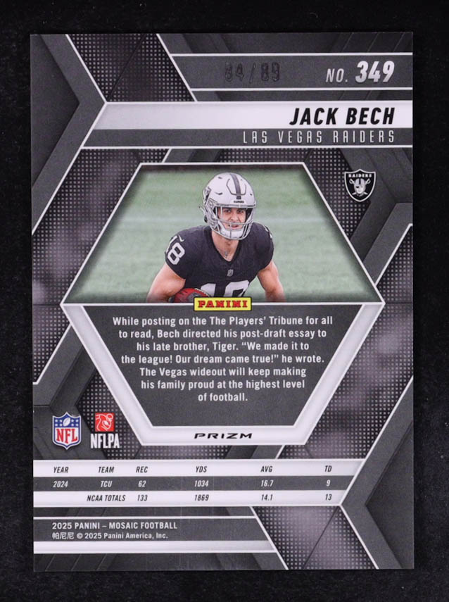 Jack Bech 2025 Panini Mosaic Mosaic Choice Fusion Red and Yellow #349 #84/89 RC at PristineAuction.com Jack Bech 2025 Panini Mosaic Mosaic Choice Fusion Red and Yellow #349 #84/89 RC at PristineAuction.com