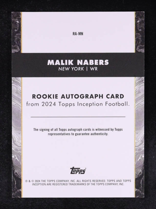 Malik Nabers 2024 Topps Inception Rookie Autographs #RAMN RC at PristineAuction.com Malik Nabers 2024 Topps Inception Rookie Autographs #RAMN RC at PristineAuction.com