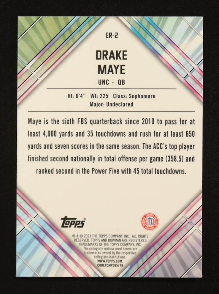Drake Maye 2023 Bowman Chrome University Unexpected Delights Early Risers #ER2 at PristineAuction.com Drake Maye 2023 Bowman Chrome University Unexpected Delights Early Risers #ER2 at PristineAuction.com