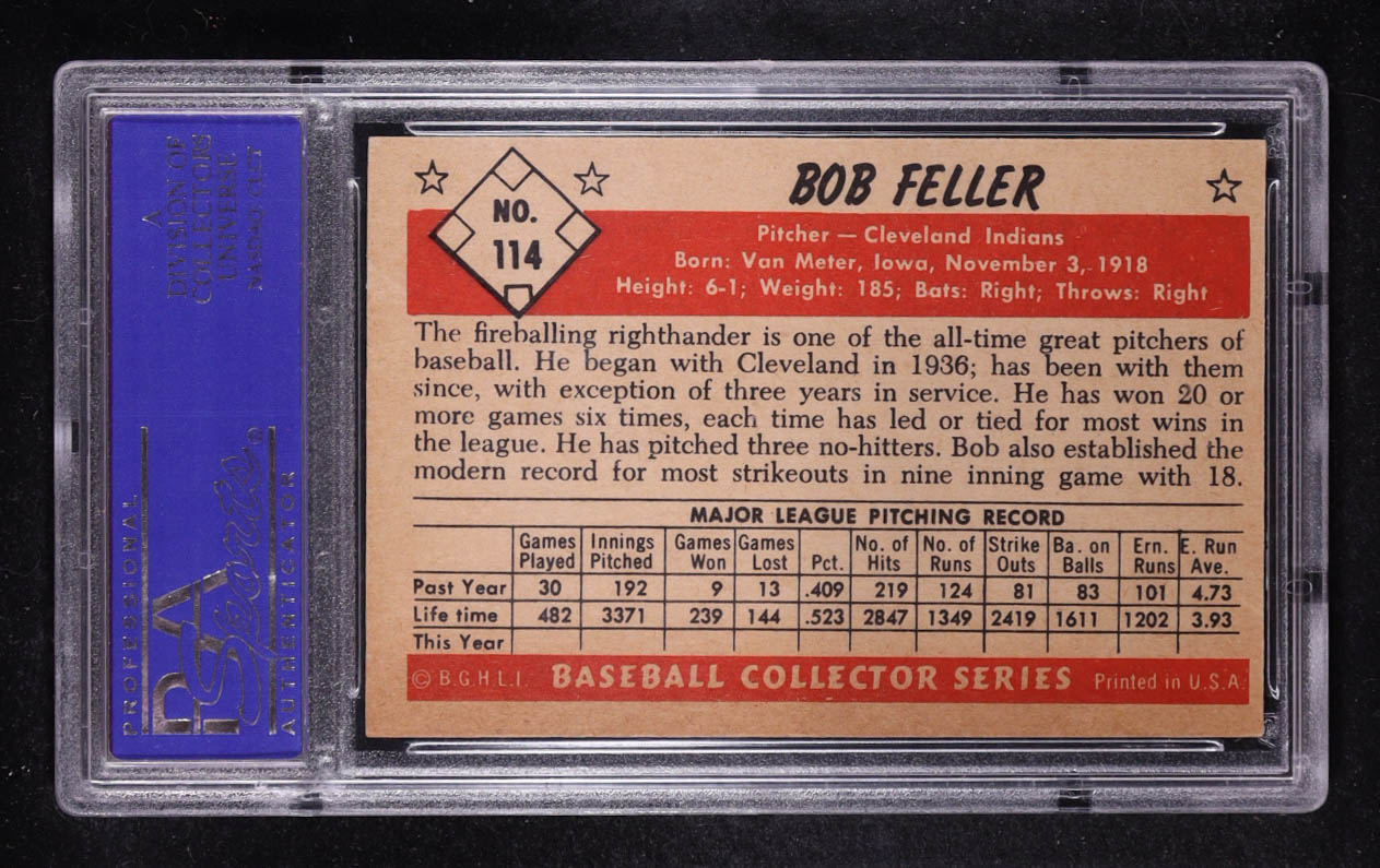 Bob Feller 1953 Bowman Color #114 (PSA 8) (OC) at PristineAuction.com Bob Feller 1953 Bowman Color #114 (PSA 8) (OC) at PristineAuction.com