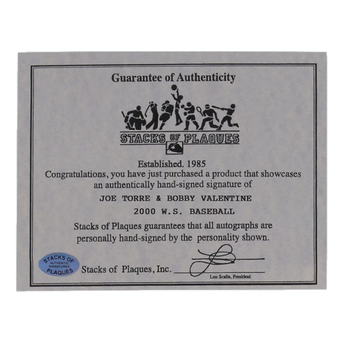 Joe Torre & Bobby Valentine Signed 2000 World Series Baseball (SOP) at PristineAuction.com Joe Torre & Bobby Valentine Signed 2000 World Series Baseball (SOP) at PristineAuction.com