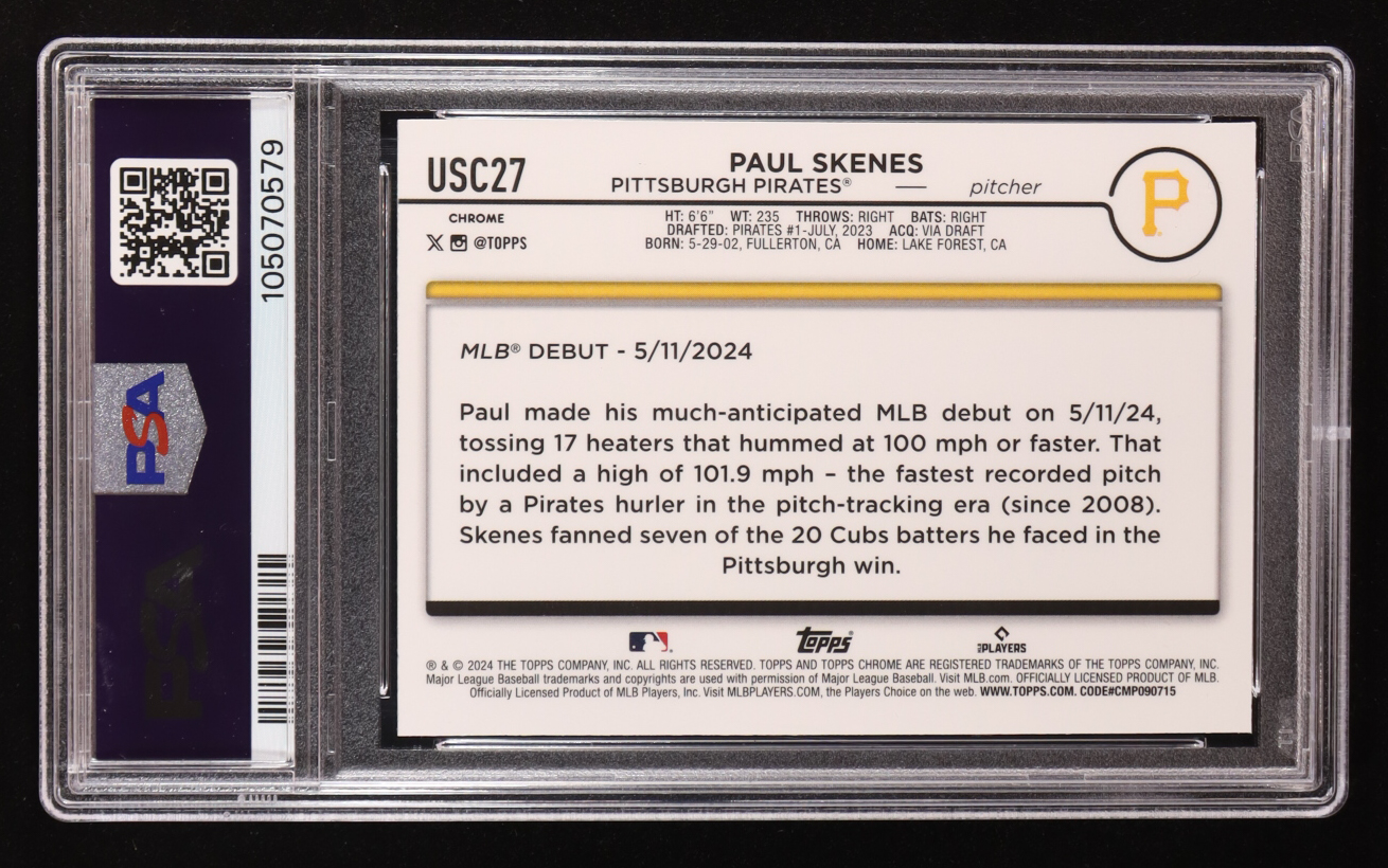 Paul Skenes 2024 Topps Chrome Update RayWave Refractors #USC27 RC (PSA 9) at PristineAuction.com Paul Skenes 2024 Topps Chrome Update RayWave Refractors #USC27 RC (PSA 9) at PristineAuction.com