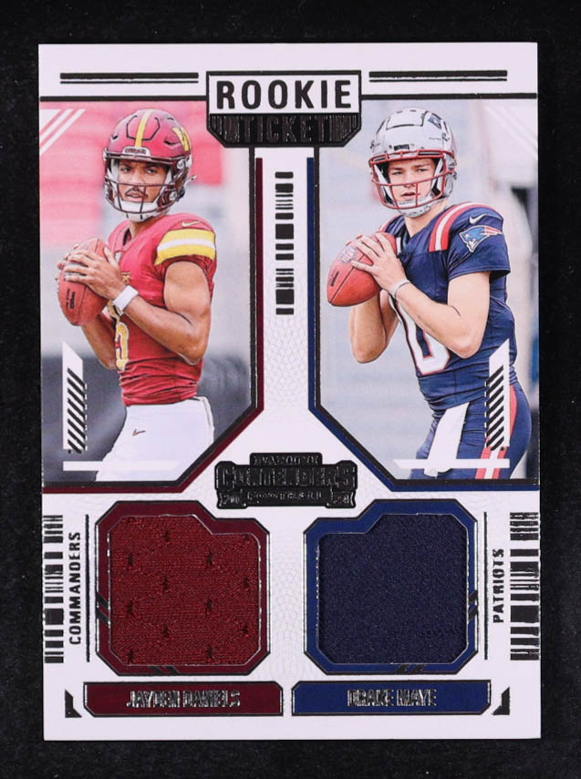Drake Maye / Jayden Daniels 2024 Panini Contenders Rookie Ticket Dual Swatches #13 RC at PristineAuction.com Drake Maye / Jayden Daniels 2024 Panini Contenders Rookie Ticket Dual Swatches #13 RC at PristineAuction.com