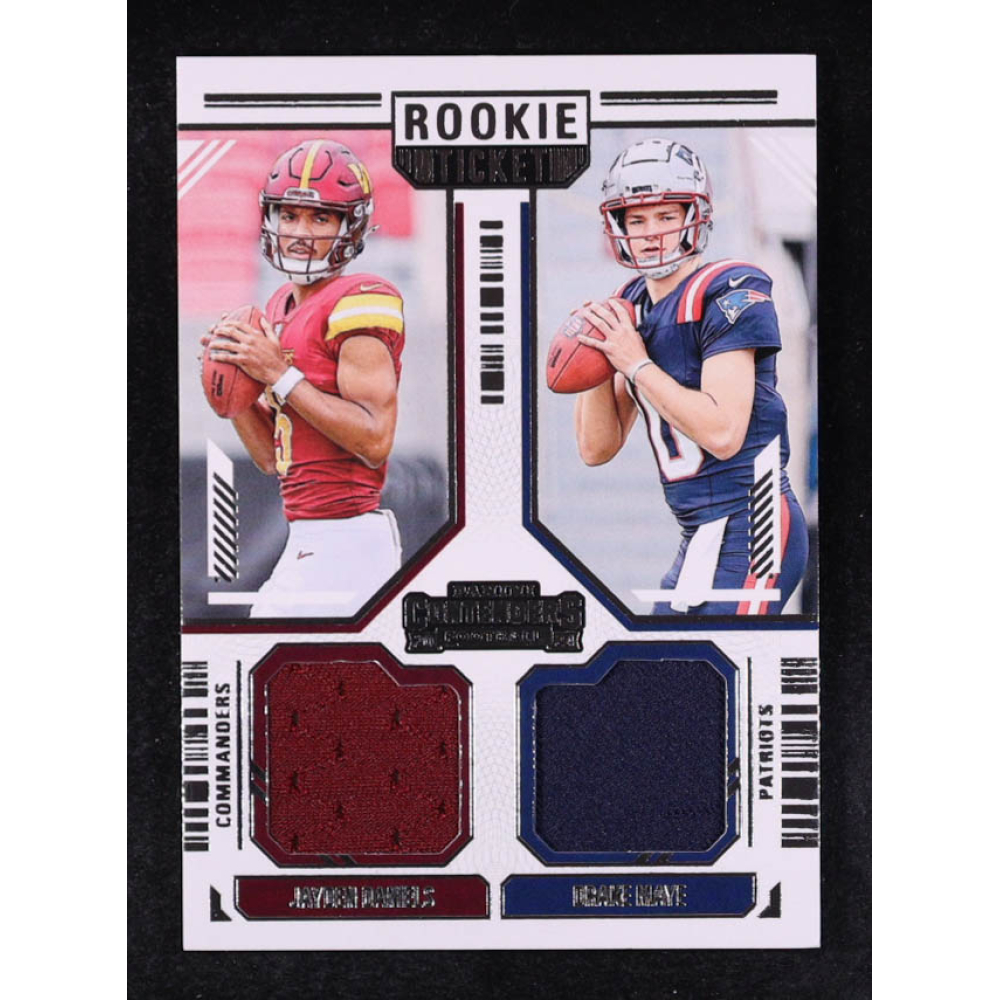 Drake Maye / Jayden Daniels 2024 Panini Contenders Rookie Ticket Dual Swatches #13 RC at PristineAuction.com