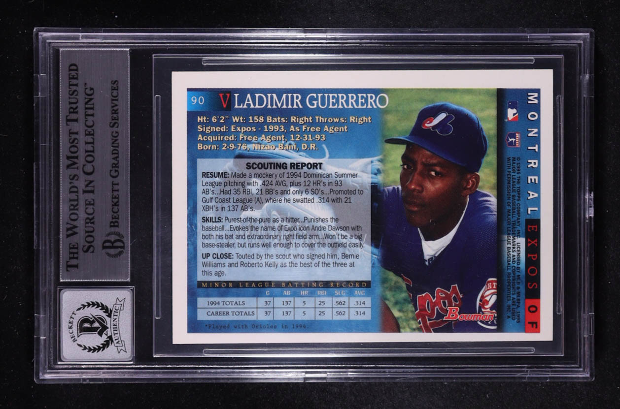 Vladimir Guerrero Signed 1995 Bowman #90 RC (BGS | Autograph Graded BGS 10) at PristineAuction.com Vladimir Guerrero Signed 1995 Bowman #90 RC (BGS | Autograph Graded BGS 10) at PristineAuction.com
