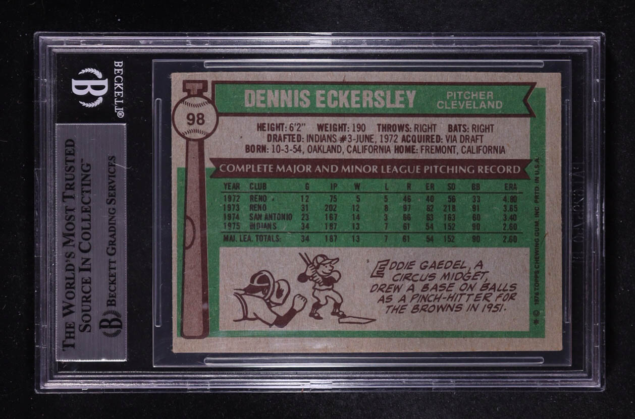 Dennis Eckersley Signed 1976 Topps #98 RC (BGS) at PristineAuction.com Dennis Eckersley Signed 1976 Topps #98 RC (BGS) at PristineAuction.com