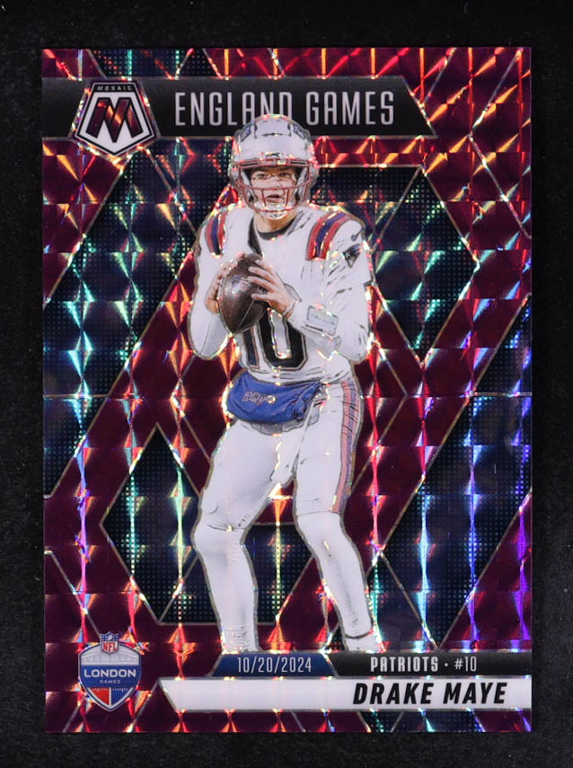 Drake Maye 2025 Panini Mosaic Mosaic Purple #258 #28/49 IG at PristineAuction.com Drake Maye 2025 Panini Mosaic Mosaic Purple #258 #28/49 IG at PristineAuction.com