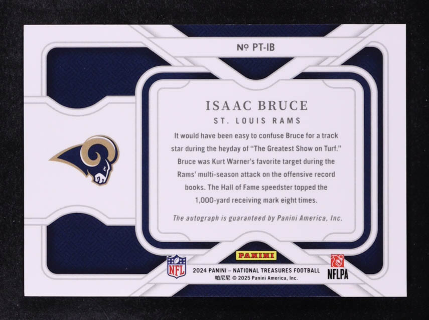 Isaac Bruce 2024 Panini National Treasures Personalized Treasures #8 #65/99 at PristineAuction.com Isaac Bruce 2024 Panini National Treasures Personalized Treasures #8 #65/99 at PristineAuction.com