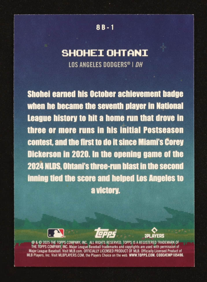 Shohei Ohtani 2025 Topps Celebration 8-Bit Ballers #8B1 at PristineAuction.com Shohei Ohtani 2025 Topps Celebration 8-Bit Ballers #8B1 at PristineAuction.com