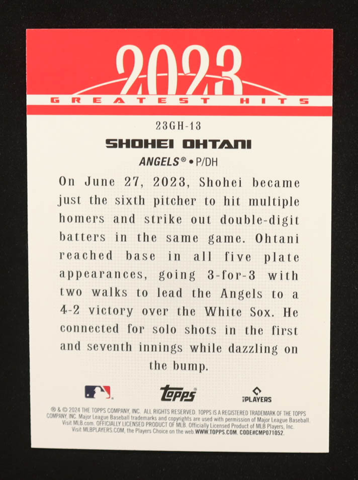 Shohei Ohtani 2024 Topps '23 Greatest Hits #23GH13 at PristineAuction.com Shohei Ohtani 2024 Topps '23 Greatest Hits #23GH13 at PristineAuction.com