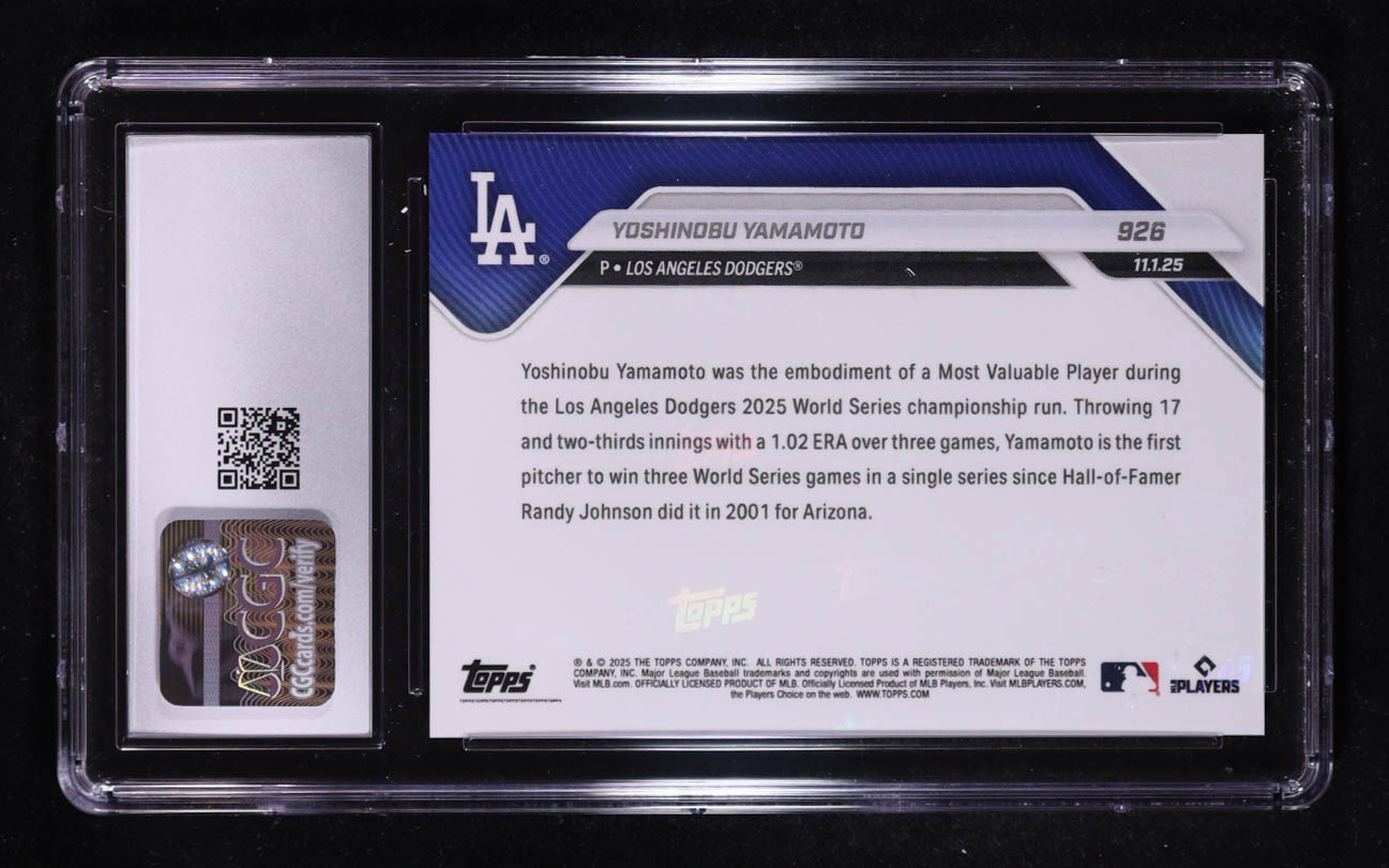 Yoshinobu Yamamoto 2025 Topps Now #926 (CGC 10) at PristineAuction.com Yoshinobu Yamamoto 2025 Topps Now #926 (CGC 10) at PristineAuction.com