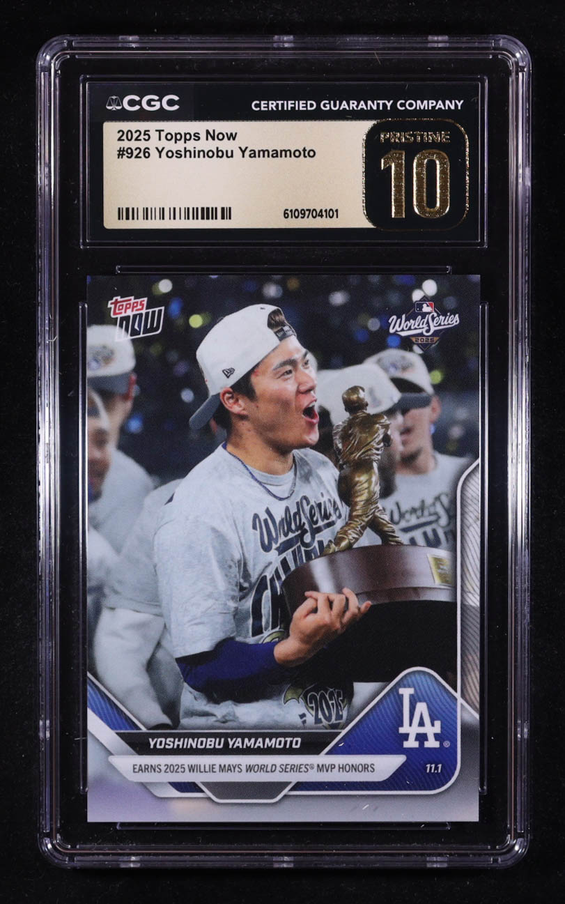 Yoshinobu Yamamoto 2025 Topps Now #926 (CGC 10 | Pristine Black Label) at PristineAuction.com Yoshinobu Yamamoto 2025 Topps Now #926 (CGC 10 | Pristine Black Label) at PristineAuction.com