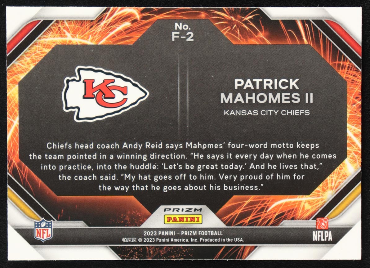 Patrick Mahomes II 2023 Panini Prizm Fireworks Prizms Green Wave #2 at PristineAuction.com Patrick Mahomes II 2023 Panini Prizm Fireworks Prizms Green Wave #2 at PristineAuction.com