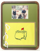 Arnold Palmer, Jack Nicklaus & Greg Norman Signed Custom Framed Photo Display with Masters Pin Flag (JSA) at PristineAuction.com