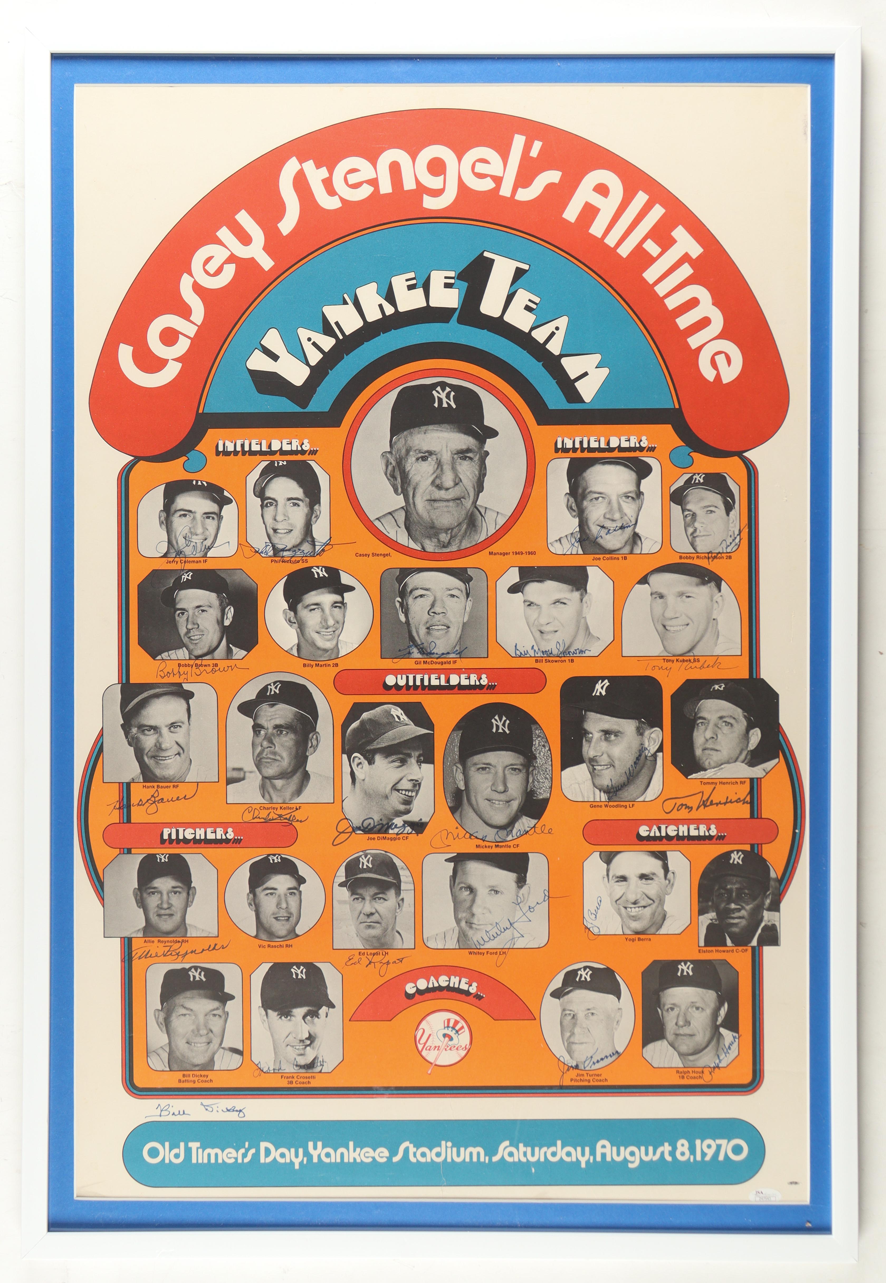 Mickey Mantle, Joe DiMaggio, Phil Rizzuto, Yogi Berra | Yankee Hall of Famers & Stars Custom Framed Poster Signed By (22) (JSA) at PristineAuction.com Mickey Mantle, Joe DiMaggio, Phil Rizzuto, Yogi Berra | Yankee Hall of Famers & Stars Custom Framed Poster Signed By (22) (JSA) at PristineAuction.com