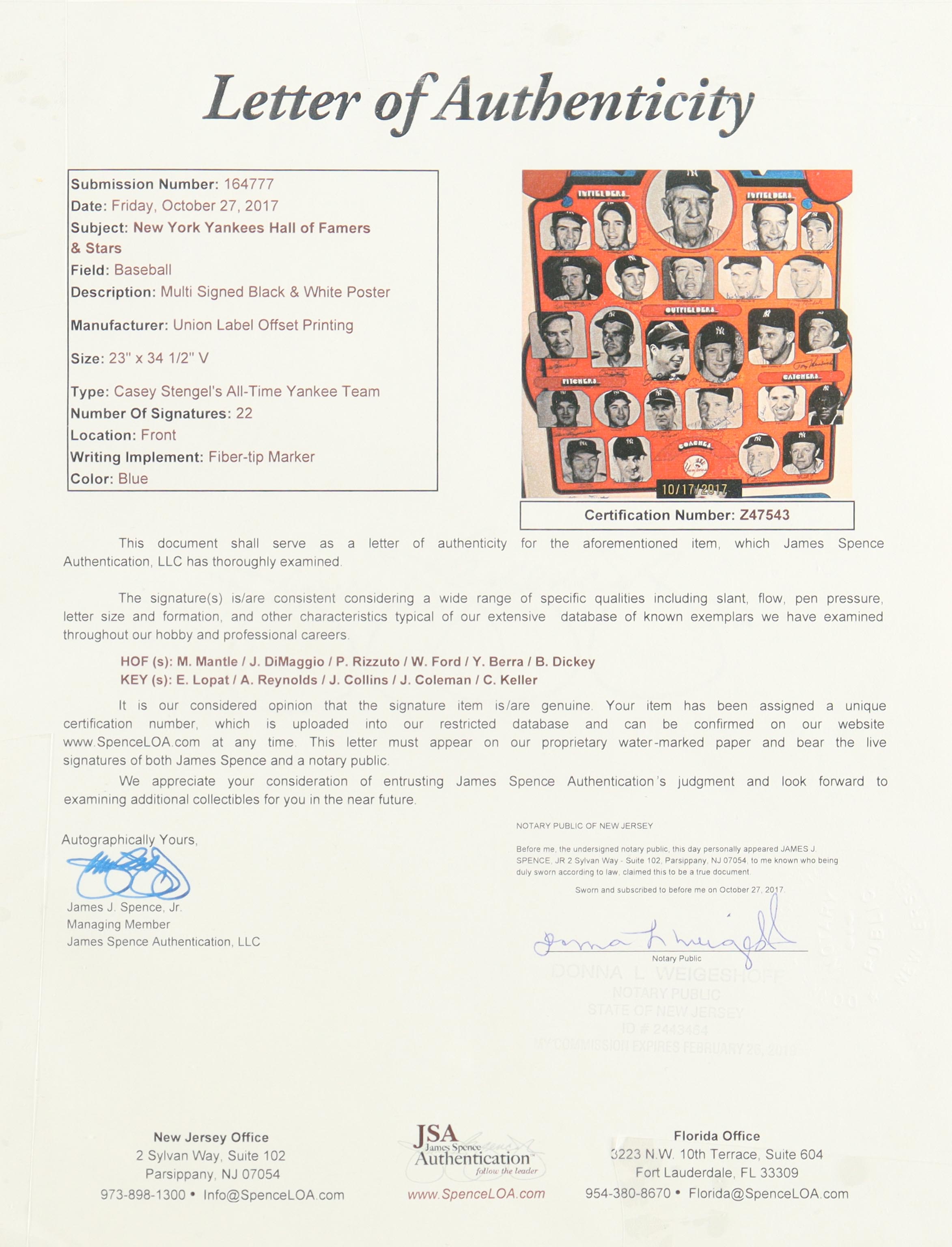 Mickey Mantle, Joe DiMaggio, Phil Rizzuto, Yogi Berra | Yankee Hall of Famers & Stars Custom Framed Poster Signed By (22) (JSA) at PristineAuction.com Mickey Mantle, Joe DiMaggio, Phil Rizzuto, Yogi Berra | Yankee Hall of Famers & Stars Custom Framed Poster Signed By (22) (JSA) at PristineAuction.com