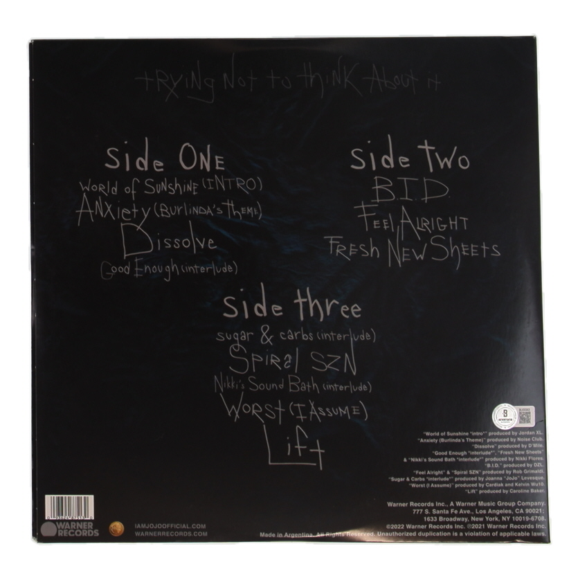 JoJo Signed "Trying Not to Think About It" Vinyl Record Album (Beckett) at PristineAuction.com JoJo Signed "Trying Not to Think About It" Vinyl Record Album (Beckett) at PristineAuction.com