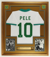 Pele Signed Custom Framed Jersey Display with Team Brazil Logo Pin & Stat Plaque (Beckett) at PristineAuction.com