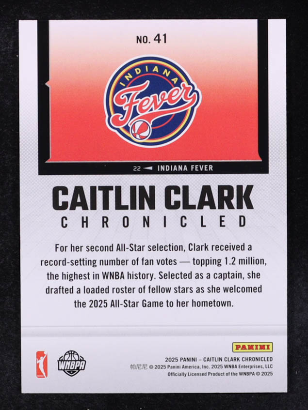 Caitlin Clark 2025 Panini Caitlin Clark Chronicled Holo #41 at PristineAuction.com Caitlin Clark 2025 Panini Caitlin Clark Chronicled Holo #41 at PristineAuction.com