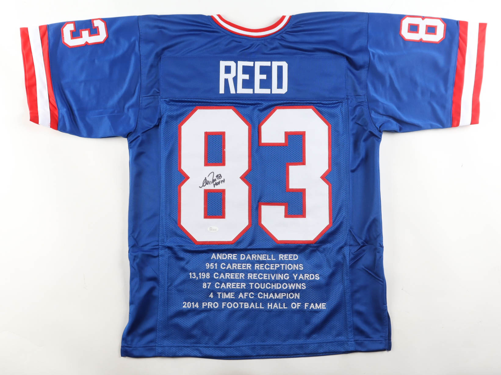 Andre Reed Signed Career Highlight Stat Jersey Inscribed "HOF 14" (JSA) at PristineAuction.com Andre Reed Signed Career Highlight Stat Jersey Inscribed "HOF 14" (JSA) at PristineAuction.com