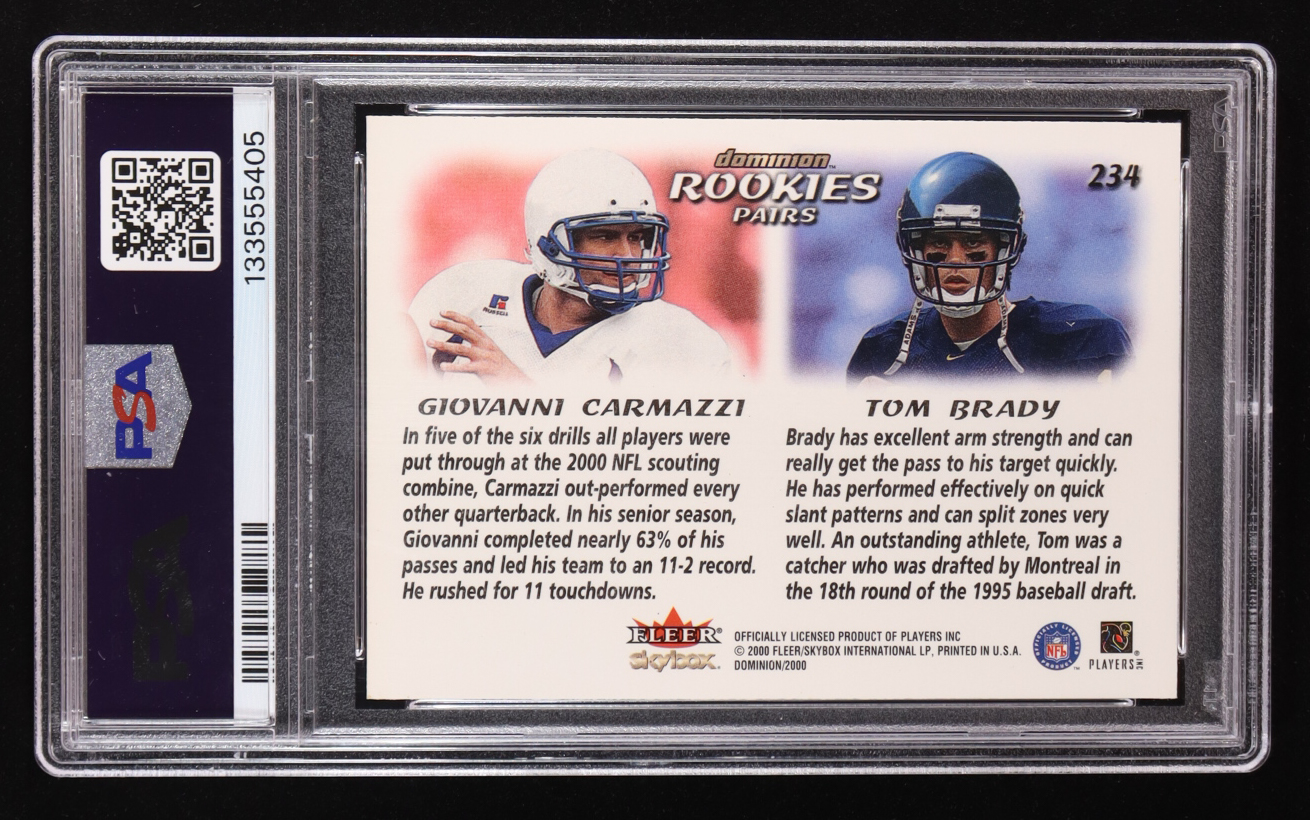 Tom Brady / Giovanni Carmazzi 2000 SkyBox Dominion #234 RC (PSA 9) at PristineAuction.com Tom Brady / Giovanni Carmazzi 2000 SkyBox Dominion #234 RC (PSA 9) at PristineAuction.com