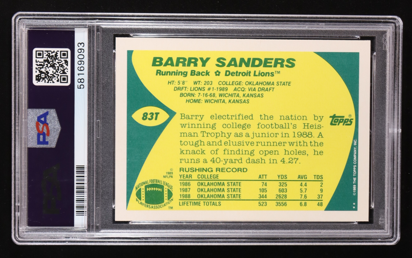 Barry Sanders 1989 Topps Traded #83T RC (PSA 9) at PristineAuction.com Barry Sanders 1989 Topps Traded #83T RC (PSA 9) at PristineAuction.com