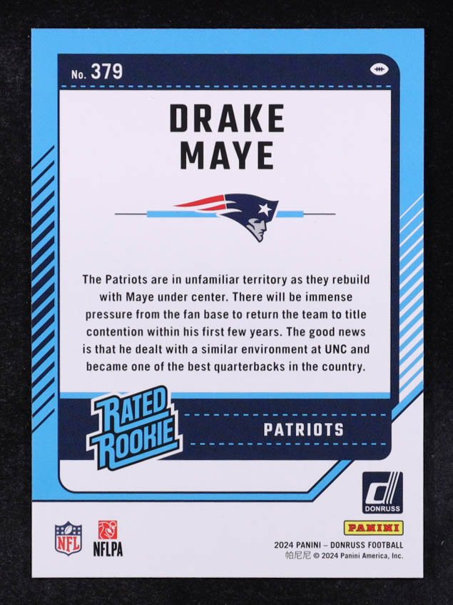 Drake Maye 2024 Donruss #379 RC at PristineAuction.com Drake Maye 2024 Donruss #379 RC at PristineAuction.com