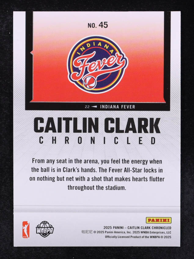 Caitlin Clark 2025 Panini Caitlin Clark Chronicled Red Cracked Ice #45 at PristineAuction.com Caitlin Clark 2025 Panini Caitlin Clark Chronicled Red Cracked Ice #45 at PristineAuction.com