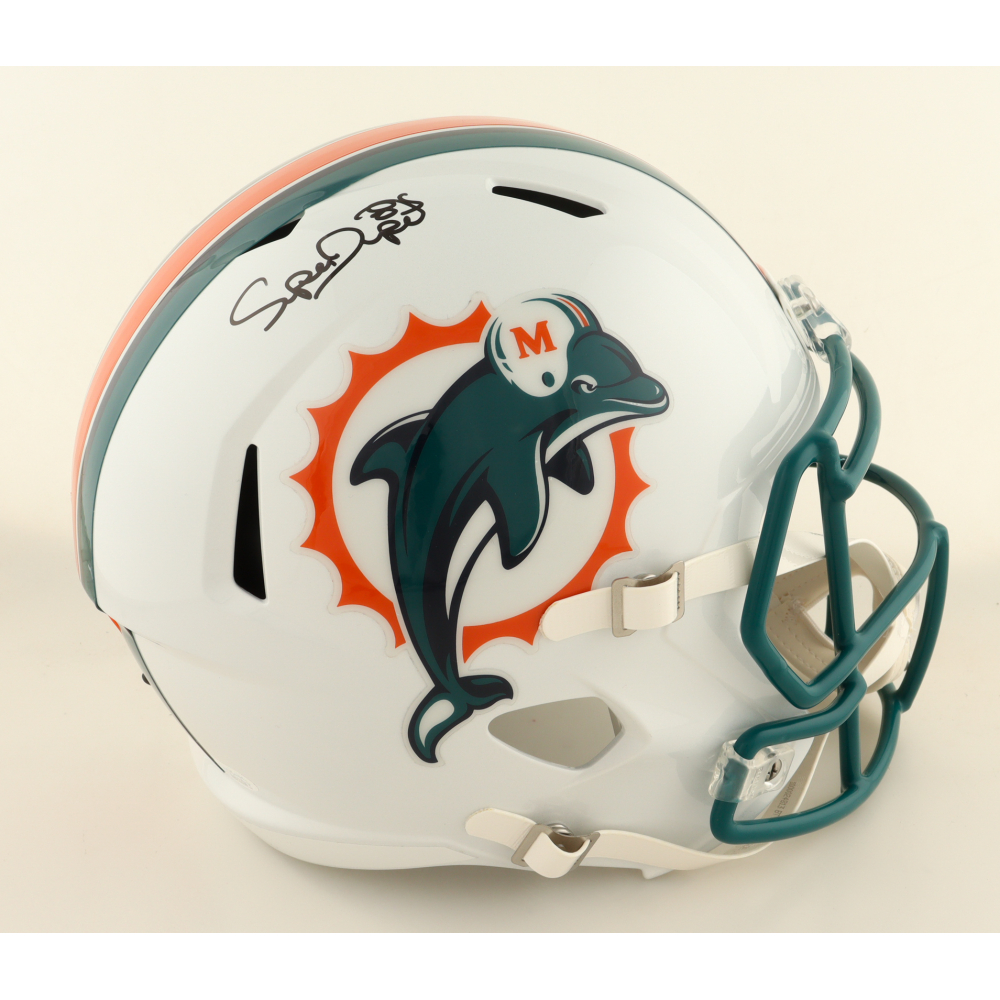 Mark "Super" Duper Signed Dolphins Full-Size Throwback Speed Helmet (JSA) at PristineAuction.com