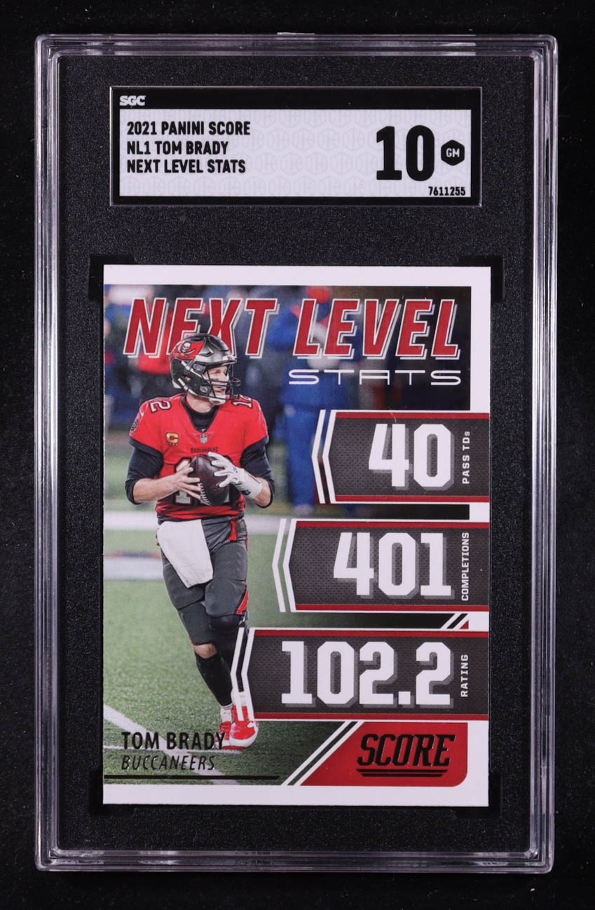 Tom Brady 2021 Panini Score Next Level Stats #1 (SGC 10) at PristineAuction.com Tom Brady 2021 Panini Score Next Level Stats #1 (SGC 10) at PristineAuction.com
