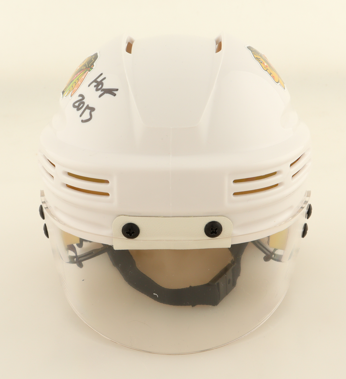 Chris Chelios Signed Blackhawks Mini Helmet Inscribed "HOF 2013" (JSA) at PristineAuction.com Chris Chelios Signed Blackhawks Mini Helmet Inscribed "HOF 2013" (JSA) at PristineAuction.com