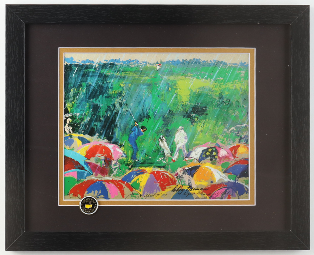 "Arnold Palmer at Augusta National" Custom Framed Leroy Neiman Art Print Display with Masters Pin at PristineAuction.com "Arnold Palmer at Augusta National" Custom Framed Leroy Neiman Art Print Display with Masters Pin at PristineAuction.com