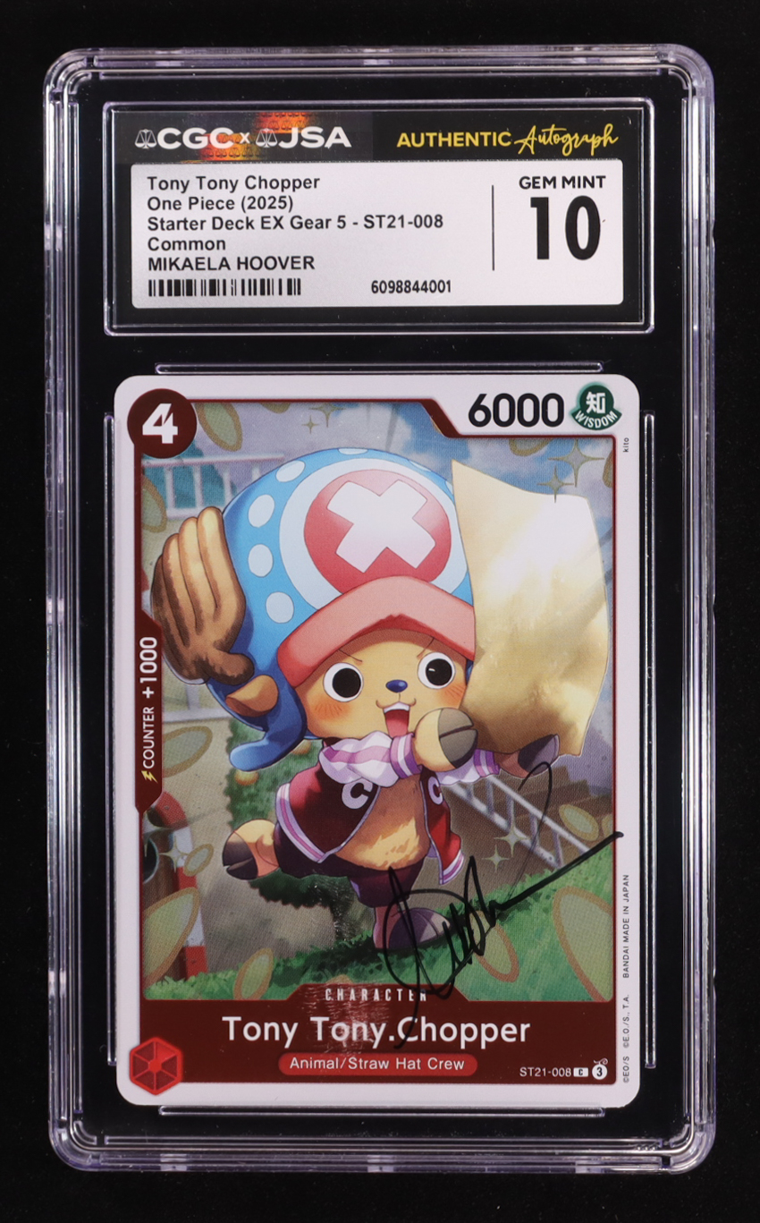 Mikaela Hoover Signed 2025 Tony Tony Chopper One Piece Starter Deck EX Gear 5 #ST21-008 (CGC/JSA 10) at PristineAuction.com Mikaela Hoover Signed 2025 Tony Tony Chopper One Piece Starter Deck EX Gear 5 #ST21-008 (CGC/JSA 10) at PristineAuction.com