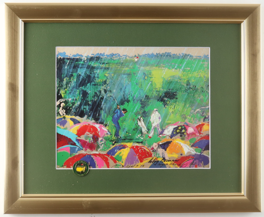 "Arnold Palmer at Augusta National" Custom Framed Leroy Neiman Art Print Display with Masters Pin at PristineAuction.com "Arnold Palmer at Augusta National" Custom Framed Leroy Neiman Art Print Display with Masters Pin at PristineAuction.com