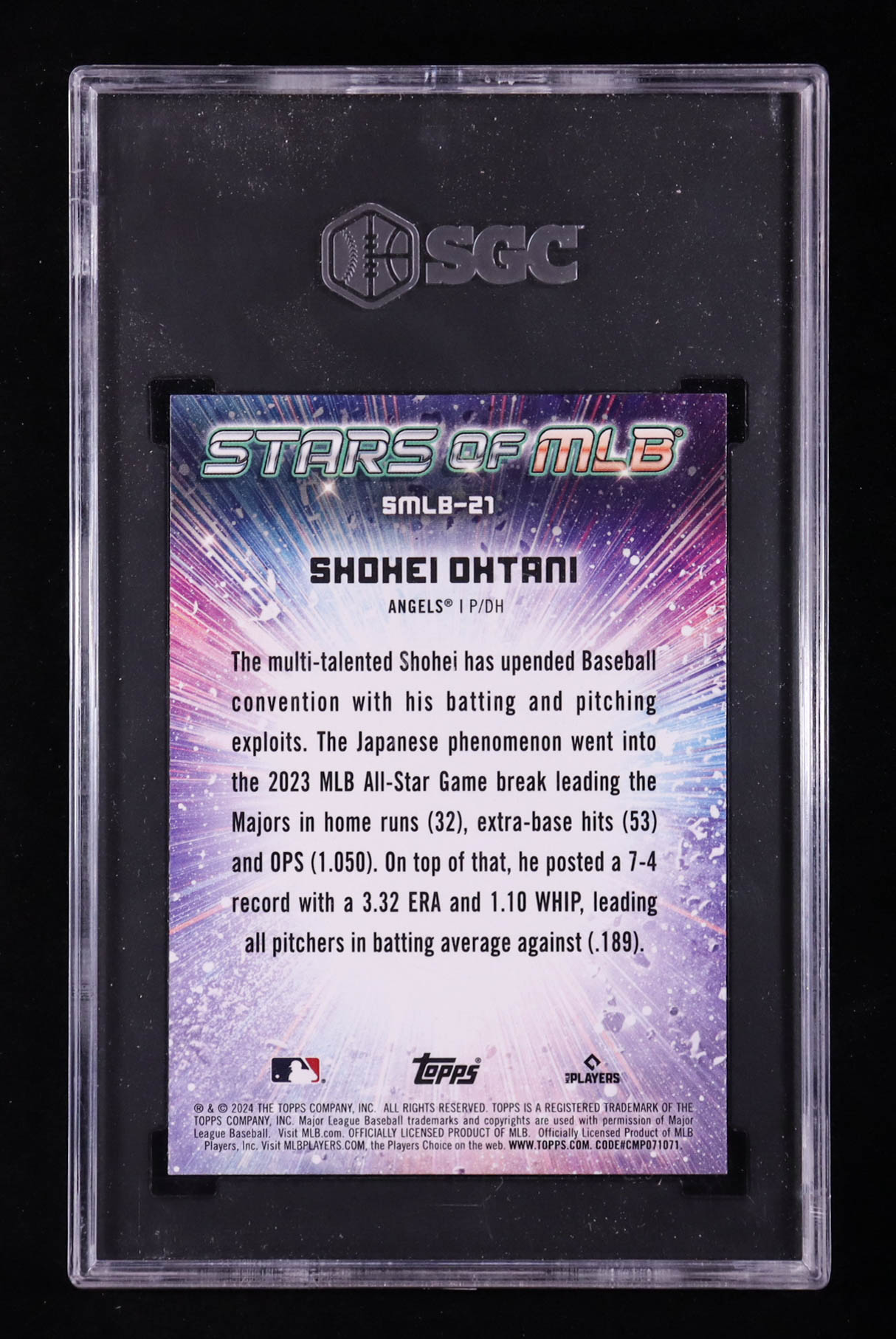 Shohei Ohtani 2024 Topps Stars of MLB #SMLB21 (SGC 9.5) at PristineAuction.com Shohei Ohtani 2024 Topps Stars of MLB #SMLB21 (SGC 9.5) at PristineAuction.com
