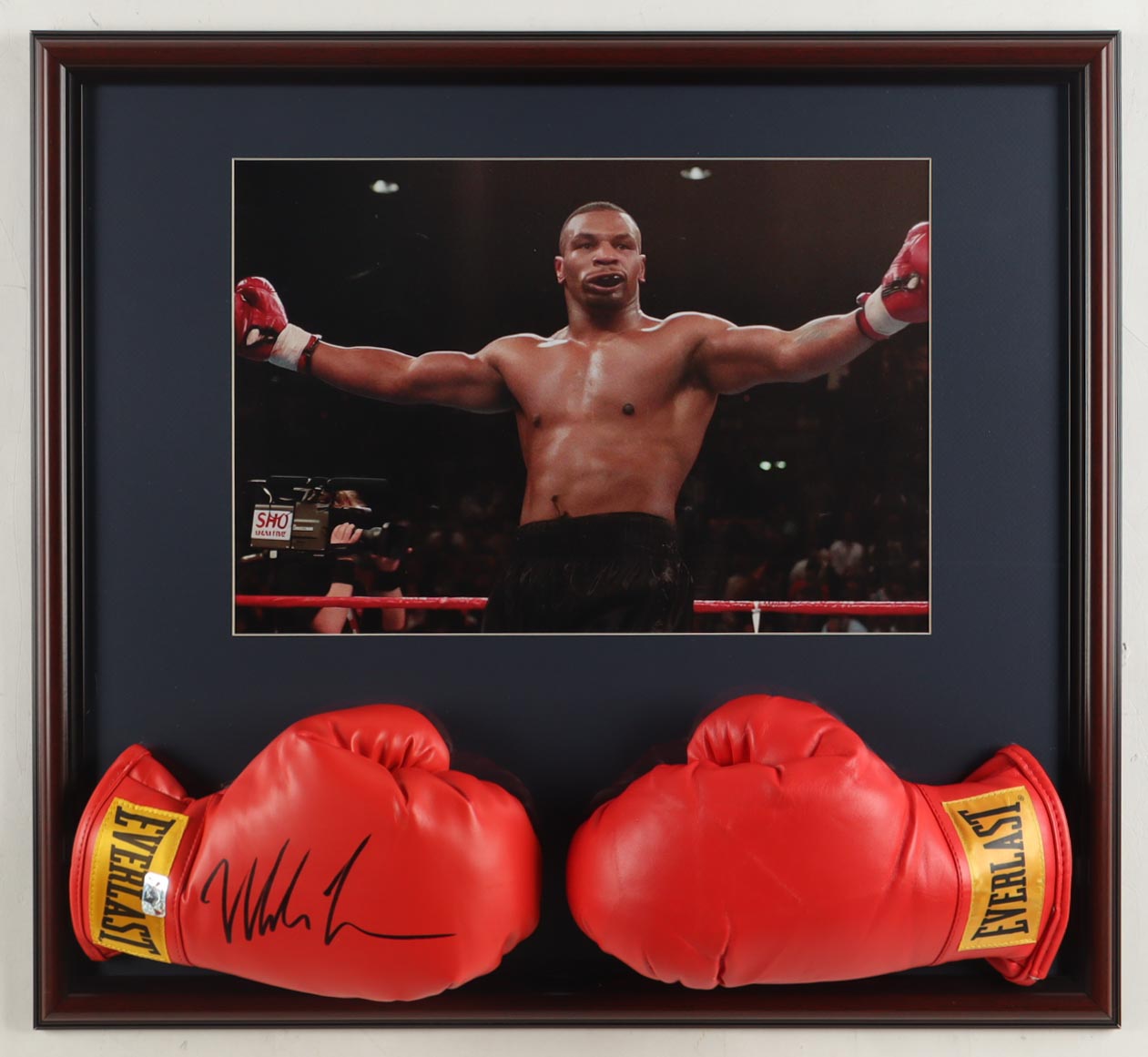 Mike Tyson Signed Custom Framed Set of (2) Everlast Boxing Gloves Display (Tyson) at PristineAuction.com Mike Tyson Signed Custom Framed Set of (2) Everlast Boxing Gloves Display (Tyson) at PristineAuction.com