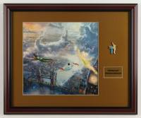 Thomas Kinkade Walt Disney's "Peter Pan" Custom Framed Print Display with Tinkerbell Movie Pin at PristineAuction.com