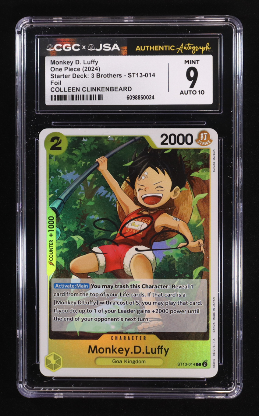 Colleen Clinkenbeard Signed 2024 Monkey D. Luffy One Piece Starter Deck 3 Brothers Foil #ST13-014 (CGC 9 | Autograph Graded CGC 10) at PristineAuction.com Colleen Clinkenbeard Signed 2024 Monkey D. Luffy One Piece Starter Deck 3 Brothers Foil #ST13-014 (CGC 9 | Autograph Graded CGC 10) at PristineAuction.com