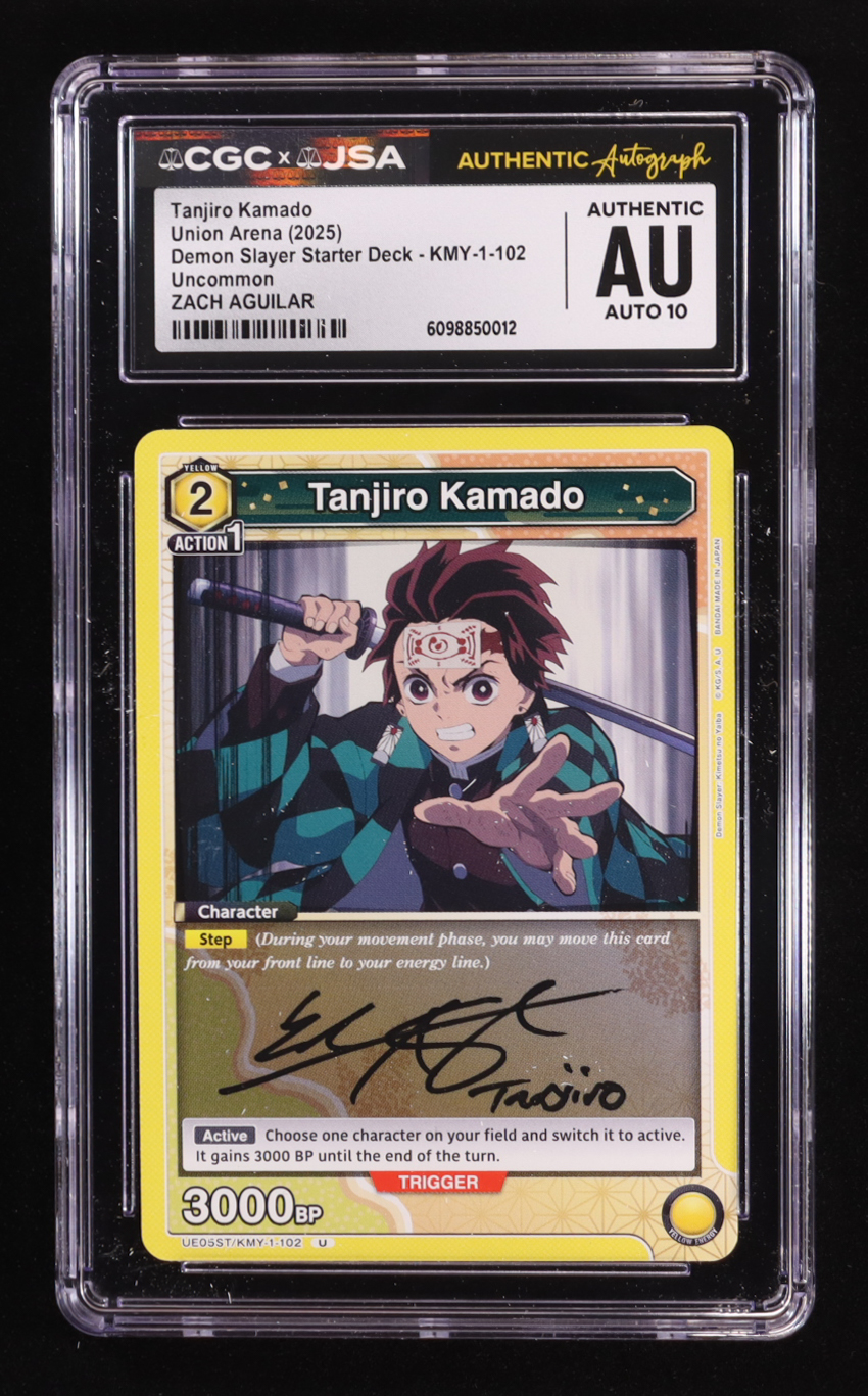 Zach Aguilar Signed 2025 Tanjiro Kamado Demon Slayer Union Arena Starter Deck #KMY-1-102 (CGC | Autograph Graded CGC 10) at PristineAuction.com Zach Aguilar Signed 2025 Tanjiro Kamado Demon Slayer Union Arena Starter Deck #KMY-1-102 (CGC | Autograph Graded CGC 10) at PristineAuction.com