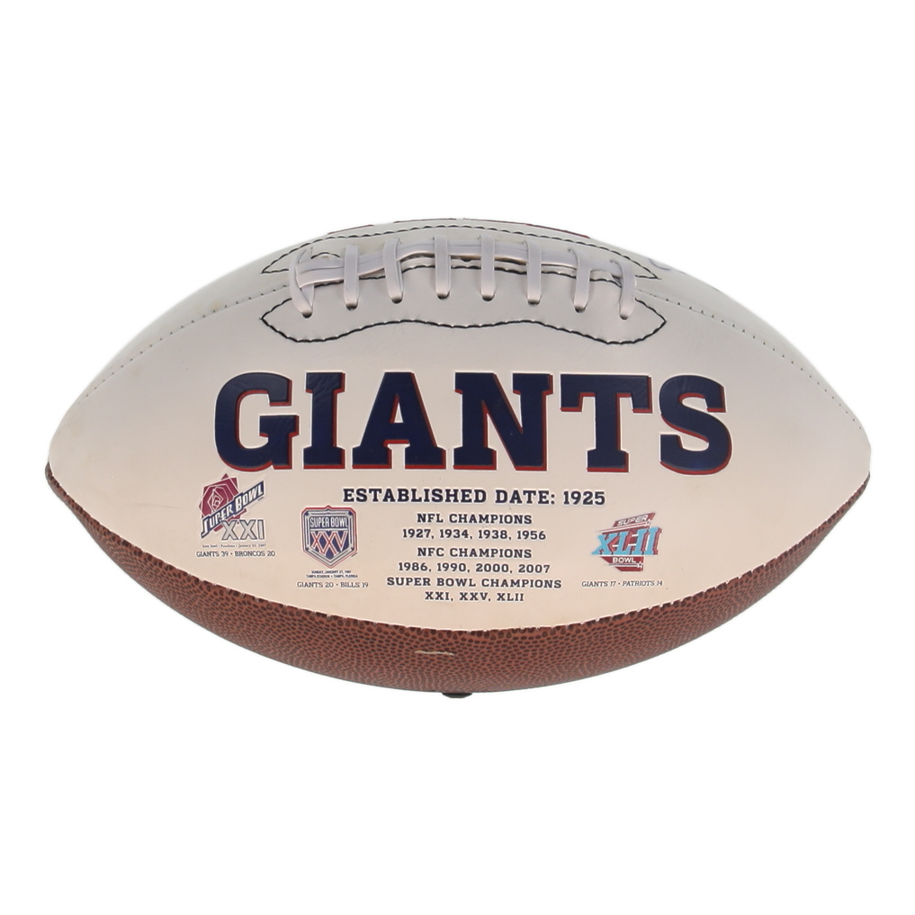 New York Giants Greats | Giants Logo Football Signed by (11) with Jason Pierre Paul, Lawrence Tynes, Chris Canty (JSA) at PristineAuction.com New York Giants Greats | Giants Logo Football Signed by (11) with Jason Pierre Paul, Lawrence Tynes, Chris Canty (JSA) at PristineAuction.com