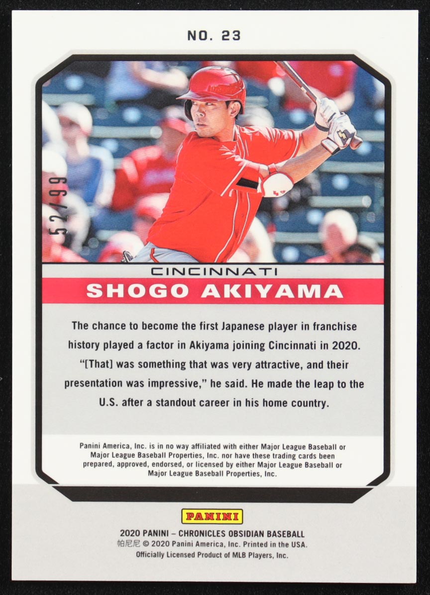 Shogo Akiyama 2020 Panini Obsidian Electric Etch Purple #23 #52/99 RC at PristineAuction.com Shogo Akiyama 2020 Panini Obsidian Electric Etch Purple #23 #52/99 RC at PristineAuction.com