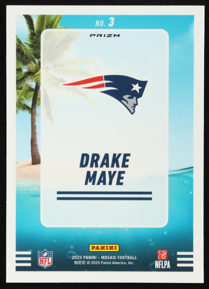 Drake Maye 2025 Panini Mosaic Splash Silver #3 at PristineAuction.com Drake Maye 2025 Panini Mosaic Splash Silver #3 at PristineAuction.com