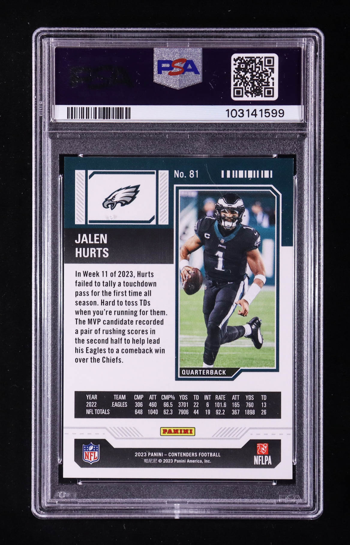 Jalen Hurts 2023 Panini Contenders Midfield Ticket #81 #32/50 (PSA 10) at PristineAuction.com Jalen Hurts 2023 Panini Contenders Midfield Ticket #81 #32/50 (PSA 10) at PristineAuction.com