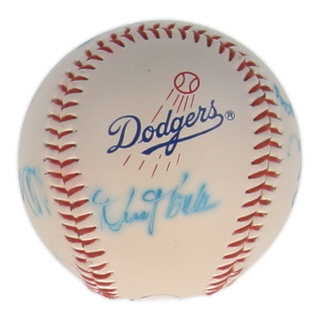 Los Angeles Dodgers Greats | Dodgers Logo Baseball Signed By (7) with Dusty Baker, Pedro Guerrero, Lou Johnson (JSA) at PristineAuction.com Los Angeles Dodgers Greats | Dodgers Logo Baseball Signed By (7) with Dusty Baker, Pedro Guerrero, Lou Johnson (JSA) at PristineAuction.com